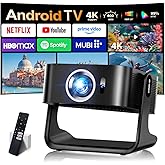 [Compatible with Netflix & Support 4K] 1080P HD Mini Projector Dual Band WiFi6 5G and BT 5.4 Auto Focus & Obstacle Avoidance Portable Outdoor Projector, 270° Adjustable Stand for Home Movie - Black