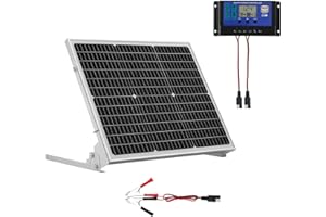 VEVOR Chargeur de batterie solaire 50 W 12 V, chargeur de batterie mono avec contrôleur MPPT amélioré et support de montage r