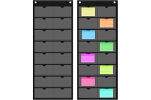 AmazingSpark 2 Pack 3'' x 5'' Index Card Holder Sleeve 16 Slot Plastic Organizer Hanging Wall Mount Business Note Cardholder PVC Clear Organizer Pocket for Classroom Office Library Home (Black)