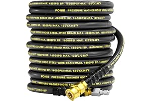 POHIR 3/8" Pressure Washer Hose 50ft 4800PSI, Power Washer Hose Steel Wire Braided with Swivel Quick Connect, Commercial Grade Industrial High Pressure Water Washing Hose (4800PSI, 50FT)