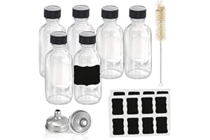 Z-synka 2OZ Small Glass Bottles with Lids,60ml Boston Round Bottles,Wellness Shot Glass Bottles,Bourbon Whiskey Sample Bottles 2oz for Liquor,Sauces,Essential Oils,Hot Sauce,Juices,Leak Proof 6 Pack