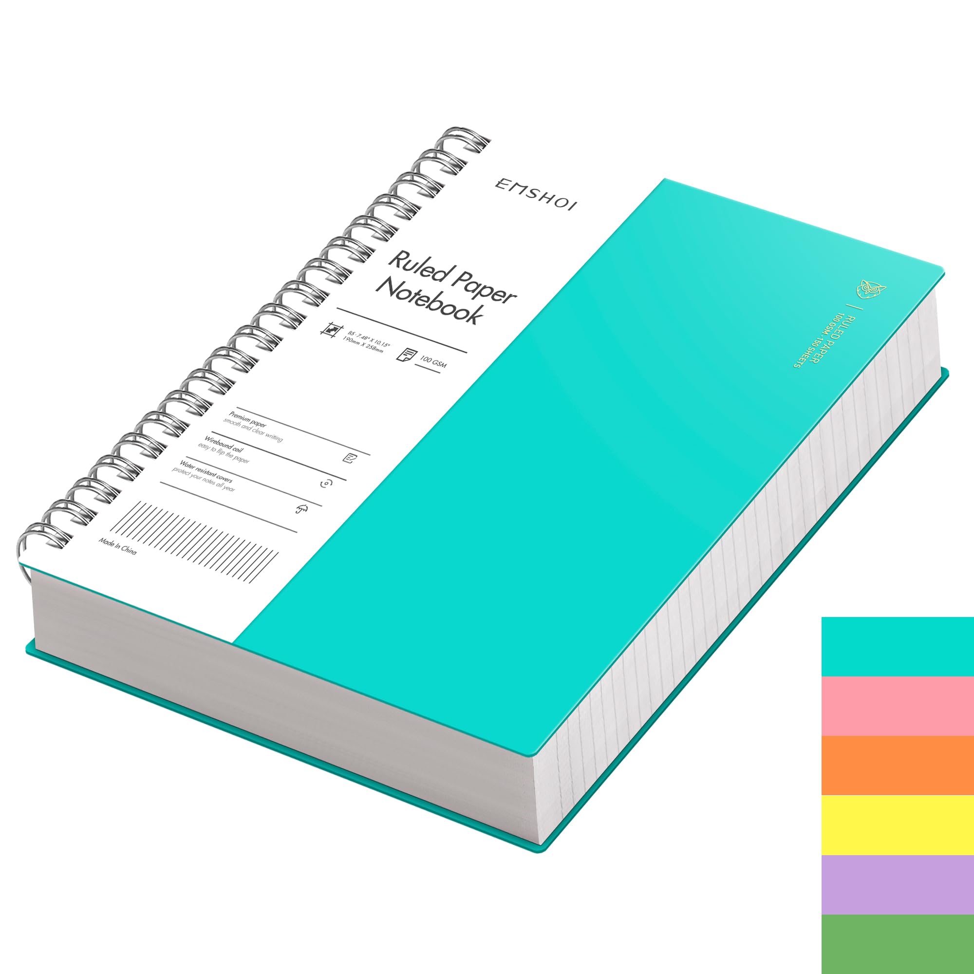EMSHOI B5 Notebook Lined 300 Pages/150 Sheets, Spiral Notepad Multi-coloured, 100gsm Thick Paper, Waterproof Hardcover, Writing Journal for Women Men Work Office School,19 x 25 cm, LightBlue — image 1