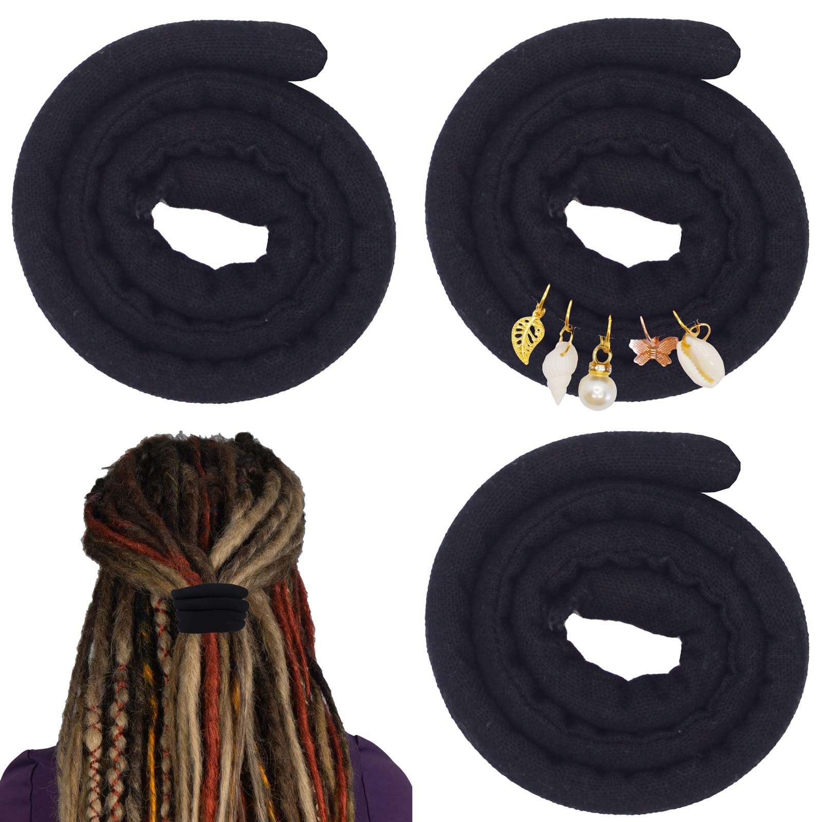 3 Pcs Spriral Lock Hair Tie dreadlock hair tie set dreadlock accessories for women and men dreadlocks ponytail holder Dread hair ties for braids thick curly hair (20 inches, Black)