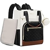LOVEVOOK Diaper Bag Backpack, Large Capacity Portable Baby Bag with Foldable Diaper Changing Pad, Waterproof Baby Diaper Bags Gift for Mon Dad, Ivory Ebony