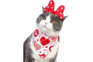 IKIMI Coomour Cat Valentine's Day Costume Dogs Heart Headband and Pet Valentine's Day Bandanas Puppy Classic Plaid Accessories (Red)