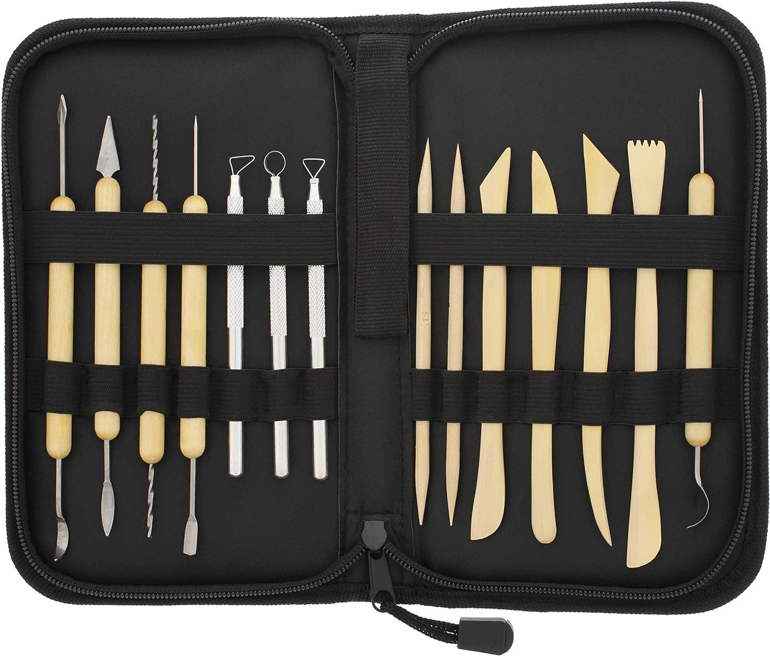 Wood Pottery Tool Set, 14 Piece All-in-one Wood Clay Modeling Tools Boxwood Sculpey Sculpture Ceramic Tools Kit with Convient Carry Storage Case