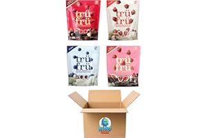 KING JAX Tru Fru Freeze Dried Chocolate Covered Fruit - 4 flavor Variety Pack (4.2 oz bags) Trufru Chocolate Covered Strawberries & Raspberries, Peaches in Creme & Tru Fru Strawberries in Creme, true fruit