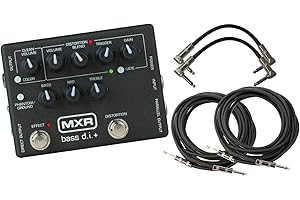 JIM DUNLOP MXR M80 Bass D.I.+ Bass Guitar Preamp Distortion Pedal with Footswitchable Distortion Channel, Noise Gate and XLR Direct Out with 2 Path Cable and 2 Instrument Cable