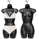 Noamus 2 Pack Black Female Mannequin, Hip Long Hollow Back Body Torso Dress Form, Shatterproof Frosted Shapely Mannequin with Hanging Hook for Display Top and Bottom Merchandise, Fits Sizes 5-10