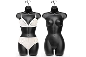 Noamus 2 Pack Black Female Mannequin, Hip Long Hollow Back Body Torso Dress Form, Shatterproof Frosted Shapely Mannequin with Hanging Hook for Display Top and Bottom Merchandise, Fits Sizes 5-10