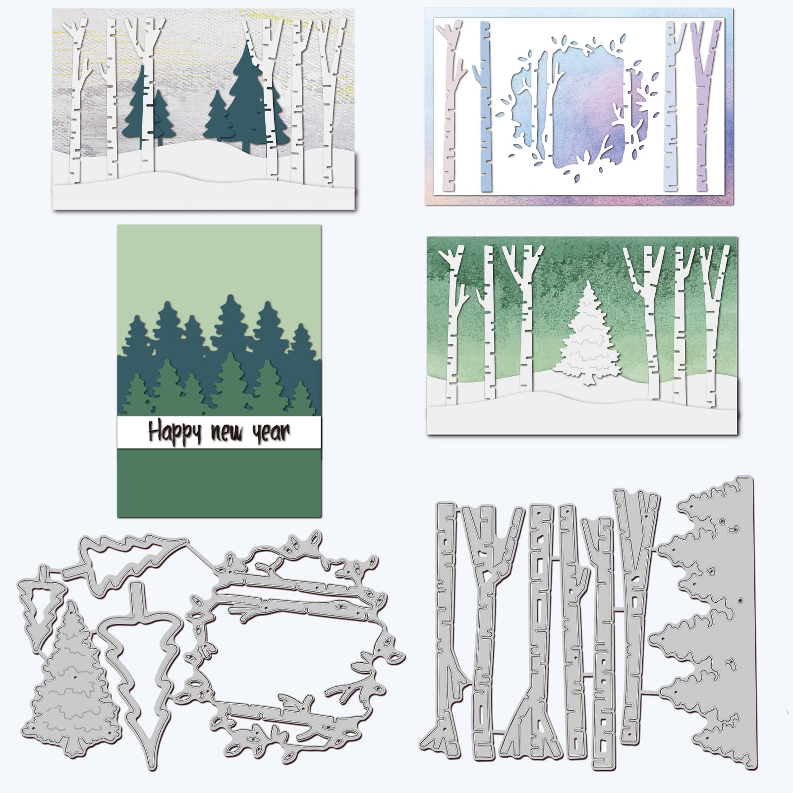 GLOBLELAND Christmas Pine Tree Cutting Dies Metal Winter Trees Stump Branch Trunk Die Cuts Embossing Stencils for Paper Card Making Decoration DIY Scrapbooking Album Craft Decor