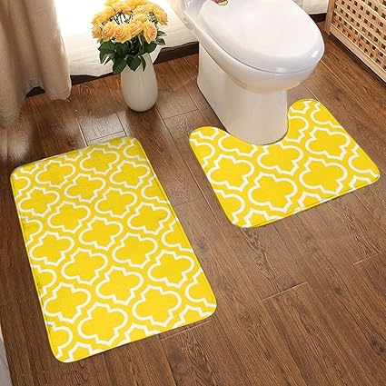Alfombra de baño de franela suave y cómoda, color amarillo con enrejado