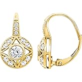 14K Plated Yellow Gold, Platinum Plated 925 Sterling Silver Leverback Antique Earrings for Women | 1 Carat Round Cut Cubic Zirconia CZ Simulated Diamond