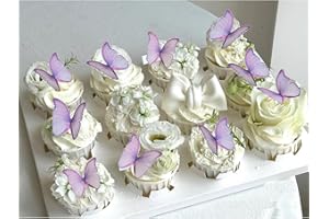 Weraru 48Pcs Edible Wafer Paper Butterflies Cupcake Topper Purple Cake Decorations