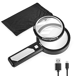 Magnifying Glass with Light, USB Rechargeable 5X