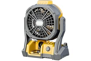 DeForce Battery Operated Fan, for DeWalt 20V Max Battery, Camping Fan Cordless, Option for Corded, with LED Lights, Variable Speed, Hook for Hanging, for Jobsite(Battery Not Included)