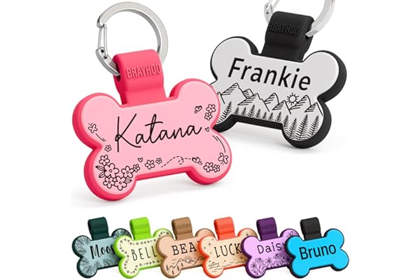 Brayhoo Dog Tags Personalized for Pets — Custom Deeply Engraved, Lightweight, Silent Silicone Name ID Tags — No More Jingling