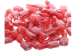 AIRIC UL Listed Red Female Spade Connector 22-16 AWG, 100 Pcs Nylon Electrical Crimps Terminal Connectors for Speaker Auto, W