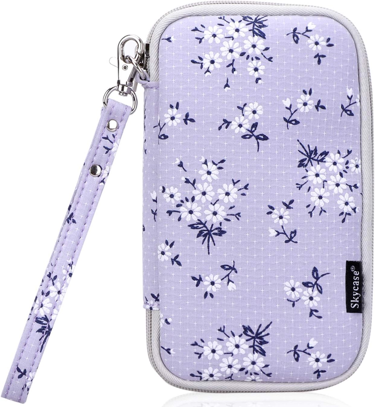 Passport Holder Travel Wallet Organizer with Credit Card Holder and Detachable Wristlet Strap, Floral Purple