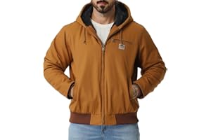 TUAOVA Men's Work Coat Washed Duck Fleece Lined Waterproof Workwear Fit Relaxed Winter Hooded Active Jacket