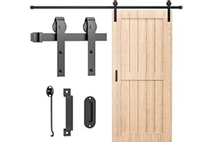 Signstek 6.6 FT Black Steel Slide Sliding Barn Door Hardware Kit, Rustic Style Sliding Door Hardware with Handles/Latch Antiq