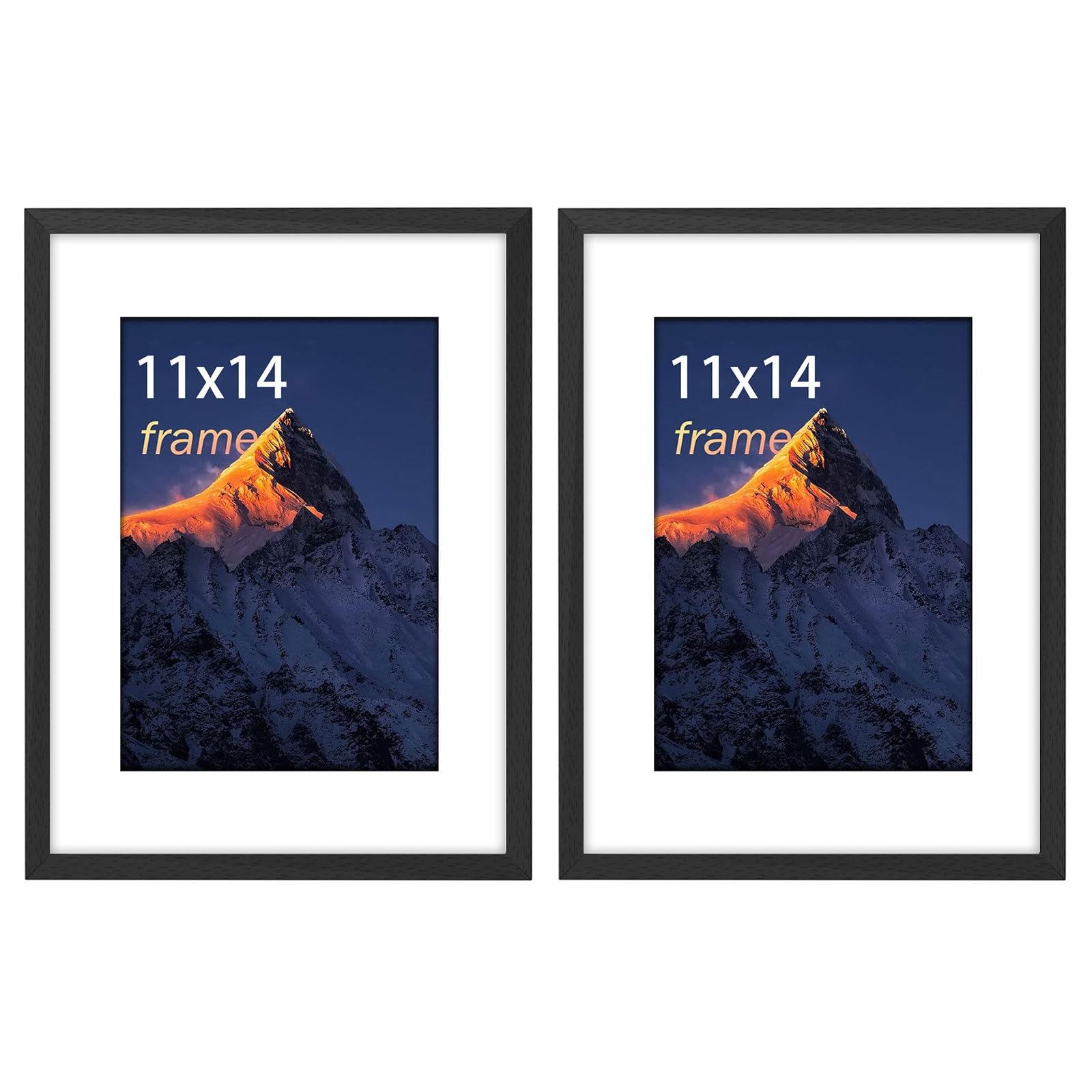 11x14 Photo Frame 2 Pack, Photo Frame for Tabletop and Wall Mounting Display, with Plexi Glass, Black 11x14 inch Picture with Mat — image 1