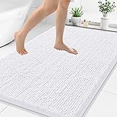 Smiry Luxury Chenille Bathroom Rugs 48x32, Extra Soft and Absorbent Shaggy Bath Mat, Machine Washable, Non-Slip Plush Carpet Runner for Tub, Shower, and Floor, Home Decor Accessories, White