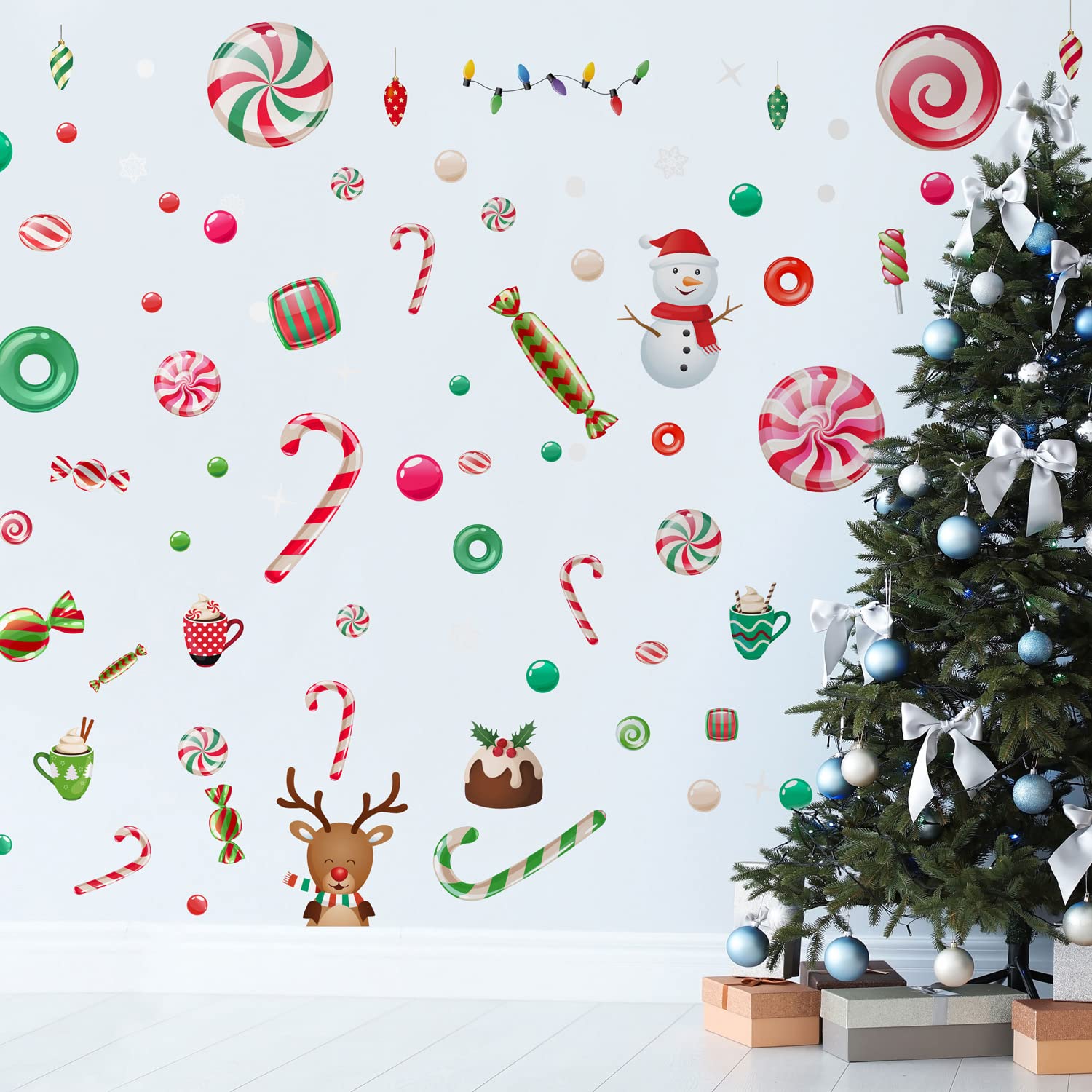 WALPLUS Christmas Combo Decorations Wall Stickers Candy Winterland with Friends Wall Art Window Display Clings Display Decals Living Room Sale Clearance Home Living Room Bedroom DIY Gift