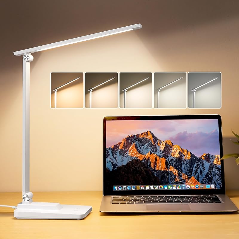 One Fire Desk Lamp LED Table Lamp 15 Modes Dimmable USB Timer Eye-Caring White