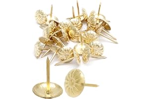 Piutouyar Daisy Antique Gold Upholstery Tacks, Decorative Tack Stud, Furniture Tacks Pins 11mm x 16mm / 0.43 Inch x 0.63 Inch, Upholstery Nails for Sofa, Door, Jewelry Box（100Pcs）