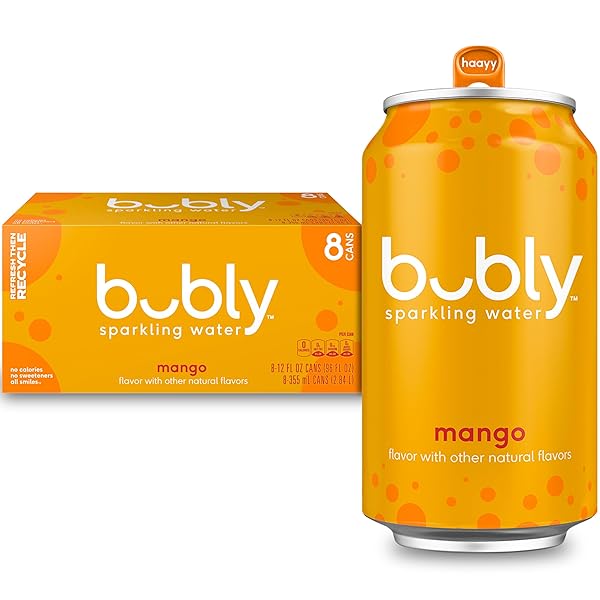 BUBLY SPARKLING WATER, MANGO, ZERO SUGAR & ZERO CALORIES, SELTZER WATER, 12 FL OZ CANS (PACK OF 8)