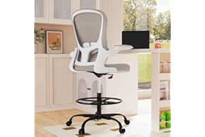 SILYBON Drafting Chair, Tall Office Chair with Flip-up Armrests Executive Ergonomic Computer Standing Desk Chair, Office Drafting Chair with Lumbar Support and Adjustable Footrest Ring