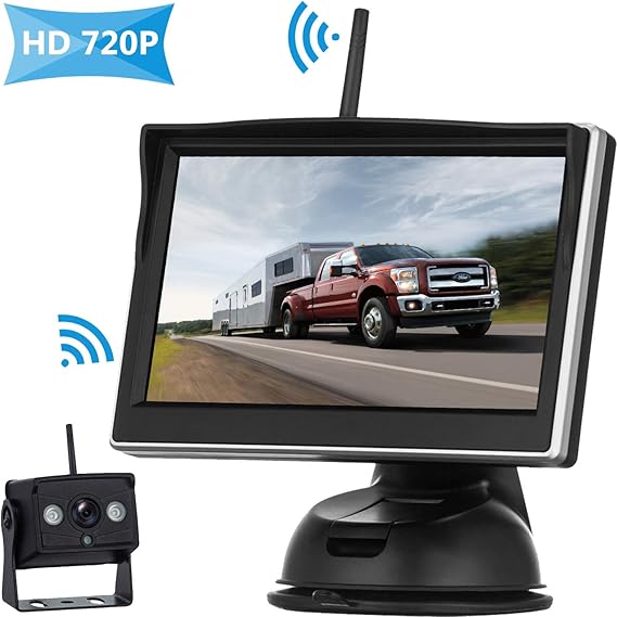 Hd 720p Digital Wireless Backup Camera System For Rvstruckstrailersvans Pickups With 5monitor High Speed Observation System Grid Lines Onoff