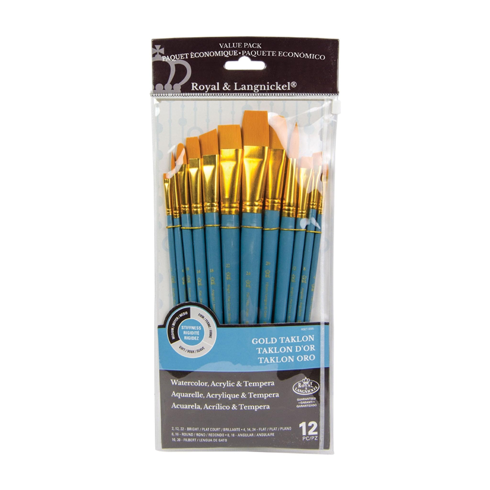 Royal and Langnickel RSET-9305 Taklon Variety Brush Set - Medium Gold (Pack of 12)