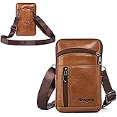 Hengwin Leather Phone Holster Fits for iPhone 16 15 14 13 12 11 Pro Max Samsung Galaxy S25 Ultra S24 Ultra S23+ A15 Wallet Case with Belt Clip Pouch Crossbody Cell Phone Purse Men Shoulder Bag (Brown)