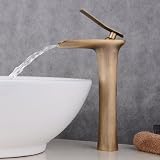 Beelee Antique Brass Waterfall Spout Bathroom Sink Faucet Tall Single Handle view 3
