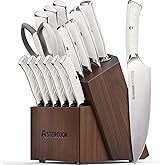 Knife Set, Astercook Kitchen Knife Set with Block, 15 Pcs Luxurious High Carbon German Stainless Steel Knives Set with Full Tang Ergonomic Handle, Dishwasher Safe Knife Set with Sharpening Rod