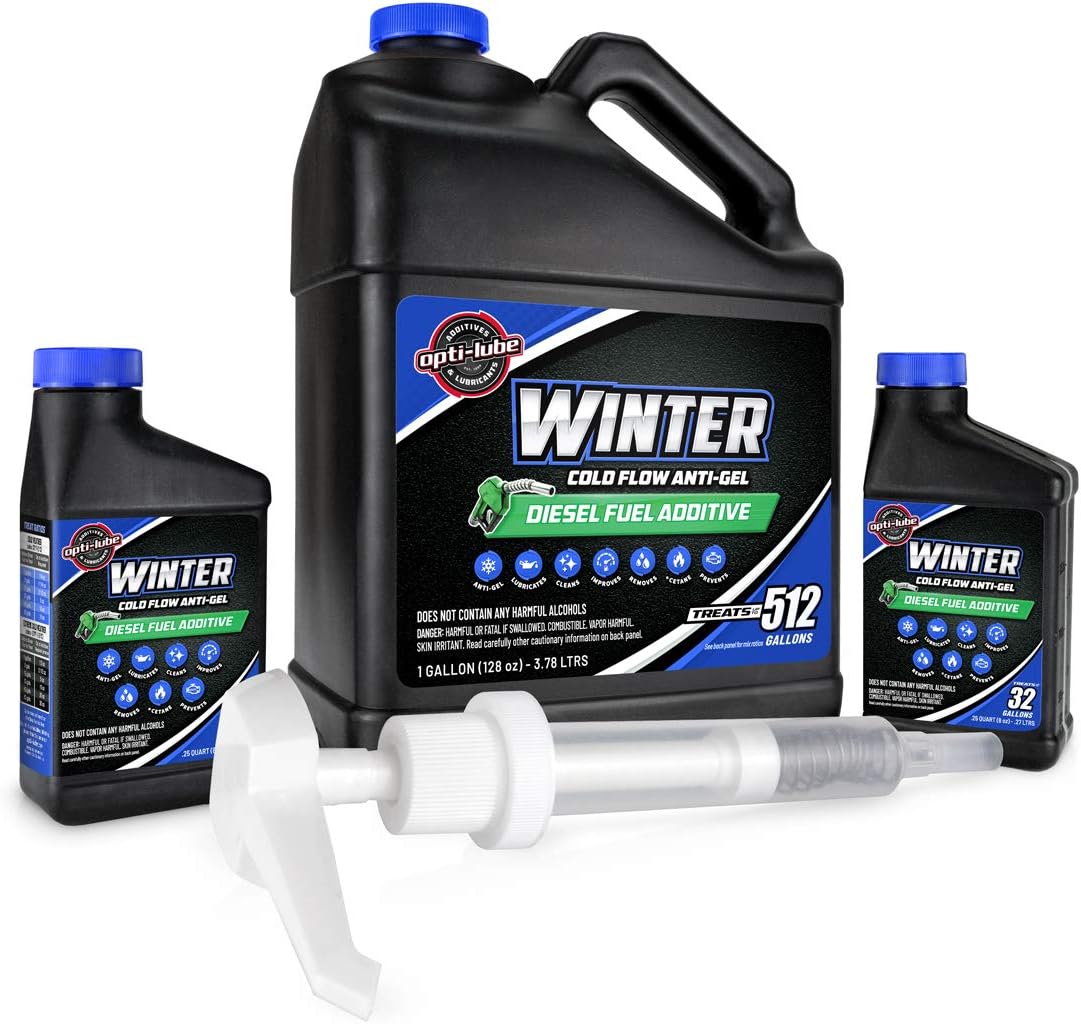 Amazon Com Opti Lube Winter Formula Anti Gel Diesel Fuel Additive 1 Gallon With Accessories 1 Plastic Hand Pump And 2 Empty 8oz Bottles Treats Up To 512 Gallons Automotive