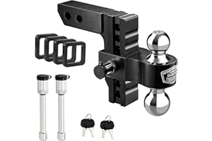 Kohree 6" Adjustable Trailer Hitch Fit 2 Inch Receiver, Dual Solid Ball 2" and 2-5/16"(12,500 LBS GTW), Drop & Rise Heavy Duty Aluminum Tow Hitch with 4 Silencer Pads & 2 Locking Hitch Pin, Black