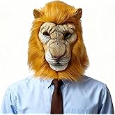 Ginoba Halloween Lion Mask with Bright Yellow Fur, Small Size, Adult or Child Costume Realistic Animal Face