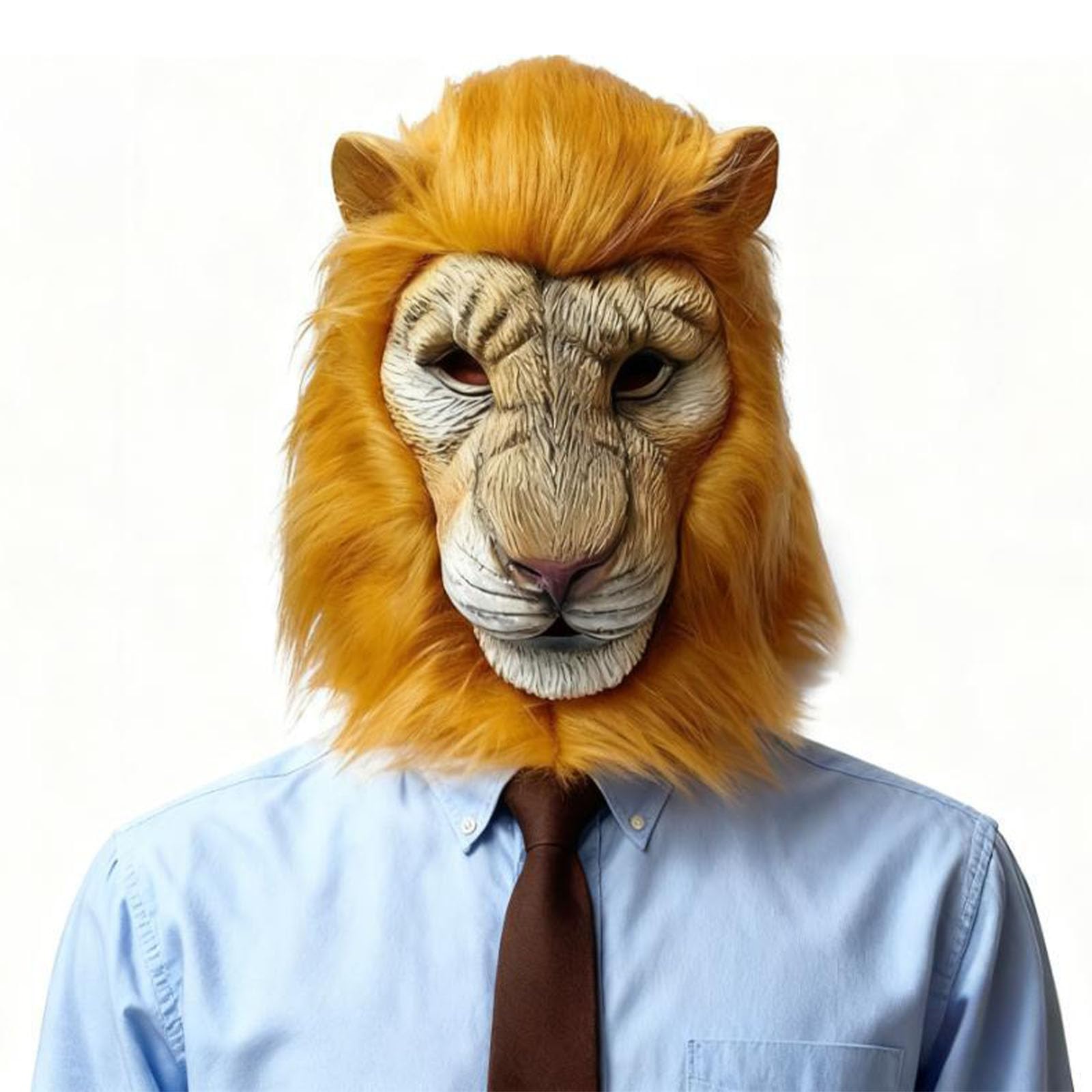 Halloween Lion Mask with Bright Yellow Fur Animal Costume Realistic Face for Halloween Costume