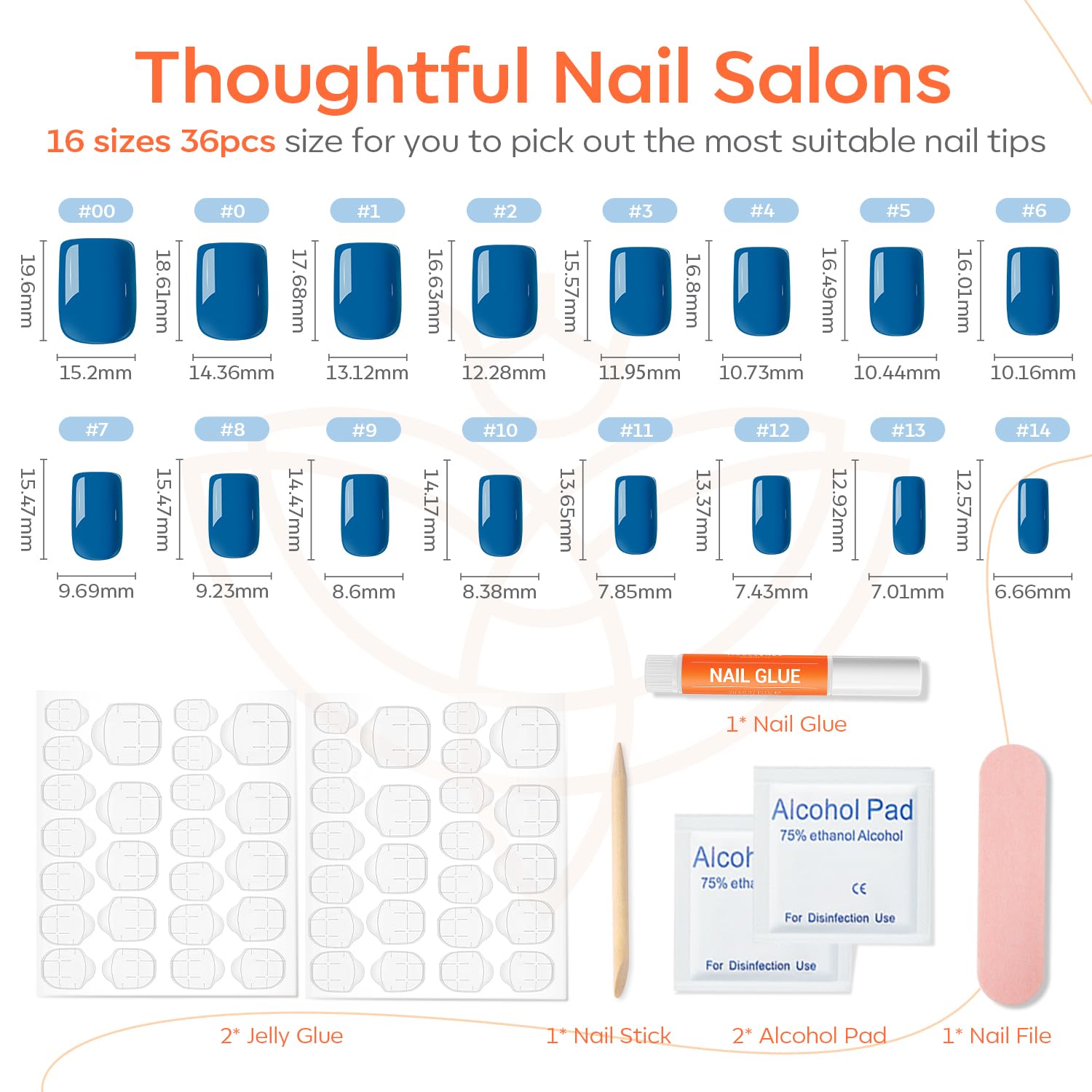 Modelones Blue Press on Nails, Spring Easter Short Square Fake Nails, Reusable Nail Kit with Nail Glue Adhesive Tabs Mini Nail File, Nails Press Ons 32Pcs 16 Sizes, Women Girl Gift - Image 3