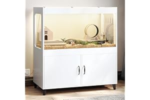 TC-HOMENY Large Hamster Cage Cabinet with Storage, Hamster Cage with LED Lights Easy 360° View Acrylic Panels, Small Animal Cage for Guinea Pig, Rat, Hedgehog, Ferret 39.5''L x 20''W x 43''H