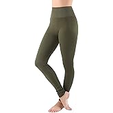 AEKO Women's Thick Yoga Soft Cotton Blend High Waist Workout Leggings with Tummy Control Compression (Plus USA 10-14, LHW010N-DK Olive)