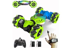 HOSHIPLAY Gesture RC Car Green, 1:24 4WD Transform Off-Road Stunt Car with Gesture & Remote Control, 360° Flips Drift Vehicle with LED Lights Music, All Terrain Toy Cars Gifts for Boys Girls Age 6-12