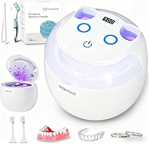 Ultraschallreinigungsgerät 45KHz mit 200mL Dental Pod, 4 Modi Ultraschallreiniger, UV Ultrasonic Cleaner für Zahnersatz, Zahnschiene, Retainer, Zahnspangen, Aligner, Zahnprothesen, Mundschutz, Schmuck