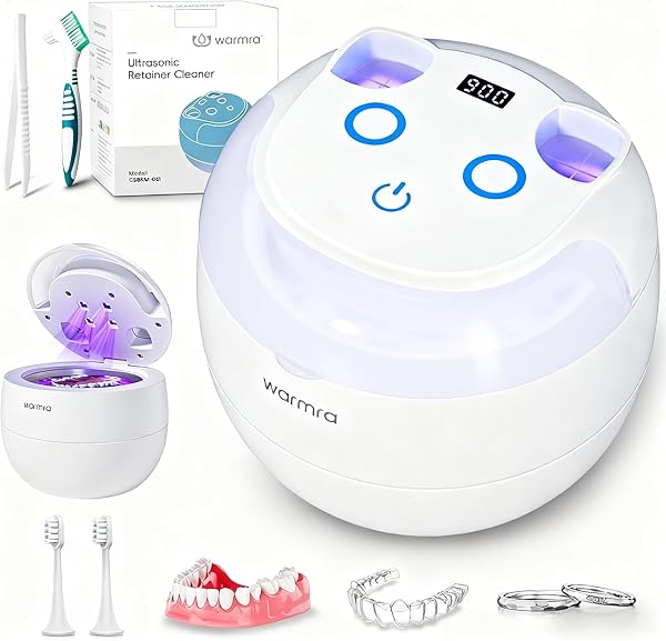 Ultraschallreinigungsgerät 45KHz mit 200mL Dental Pod, 4 Modi Ultraschallreiniger, UV Ultrasonic Cleaner für Zahnersatz, Zahnschiene, Retainer, Zahnspangen, Aligner, Zahnprothesen, Mundschutz, Schmuck