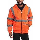 Bass Creek Outfitters Mens High Vis Hoodie - ANSI Class 3 Reflective Sherpa Lined Fleece Safety Work Hoodies for Men (M-XXL)