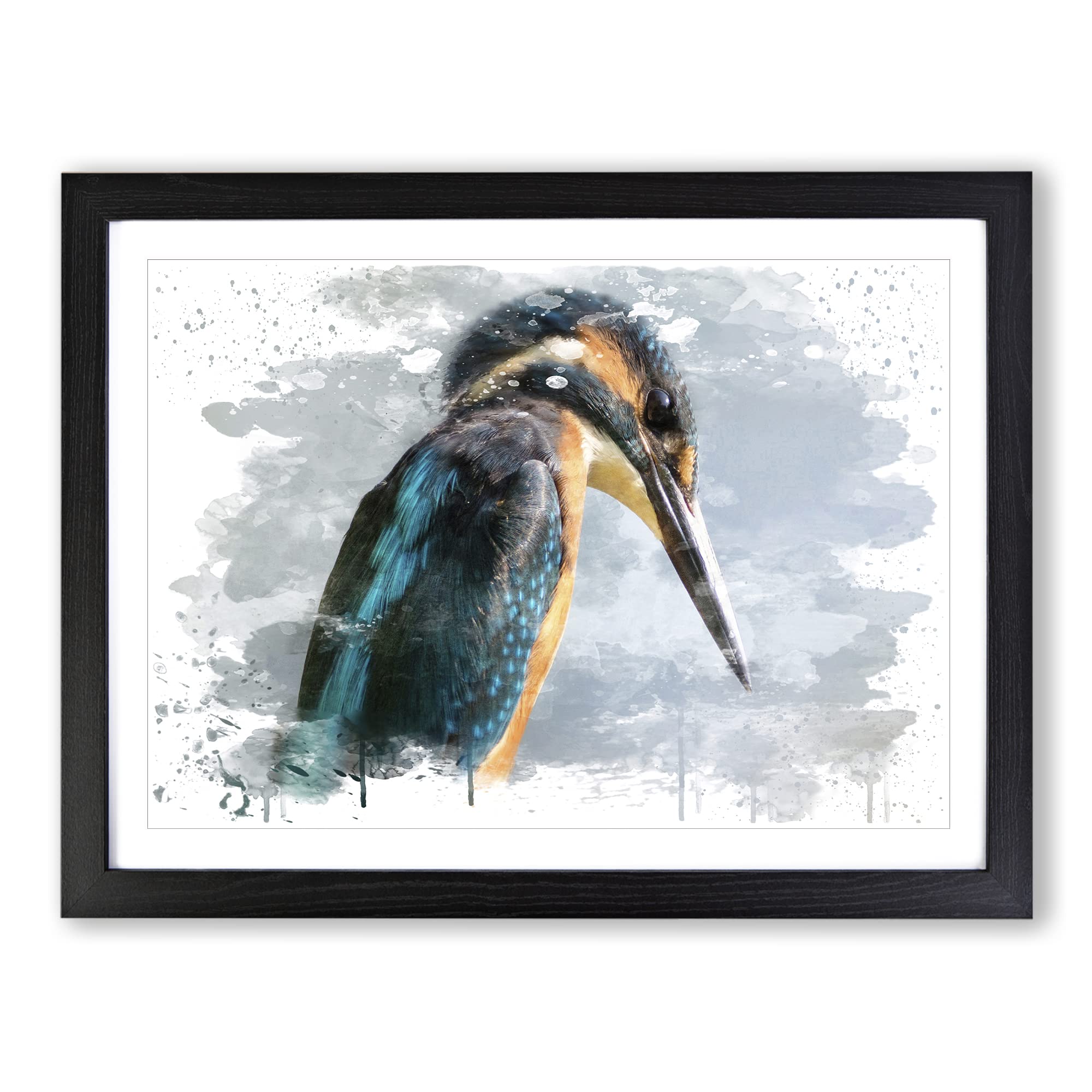 Kingfisher Bird 2 V3 Modern Framed Print | A4 Black Framed Wall Art | Ready to Hang | Modern Nature Picture | Living Room Bedroom Lounge Office