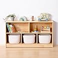 OOOK Rubber Wood 5-Compartment Montessori Shelf, 43.3" L, 2-Tier Toy Organizers and Storage, Wooden Storage Cabinet for Kids Room, Playroom, Nursery, Classroom, Kindergarten